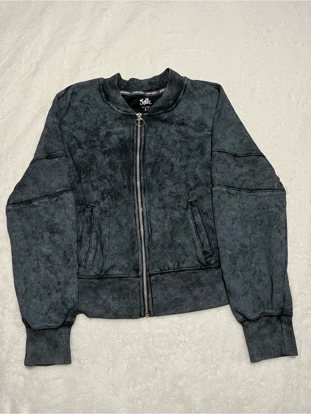 Justice Black Washed Bomber Jacket